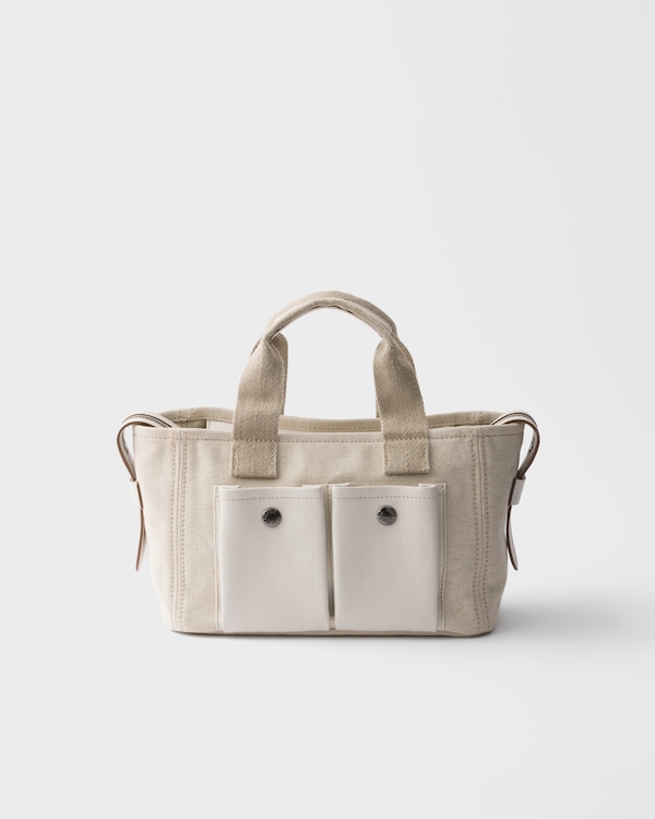 Prada Route medium canvas and leather tote bag - Natural Prada Route medium canvas and leather tote bag - Natural
