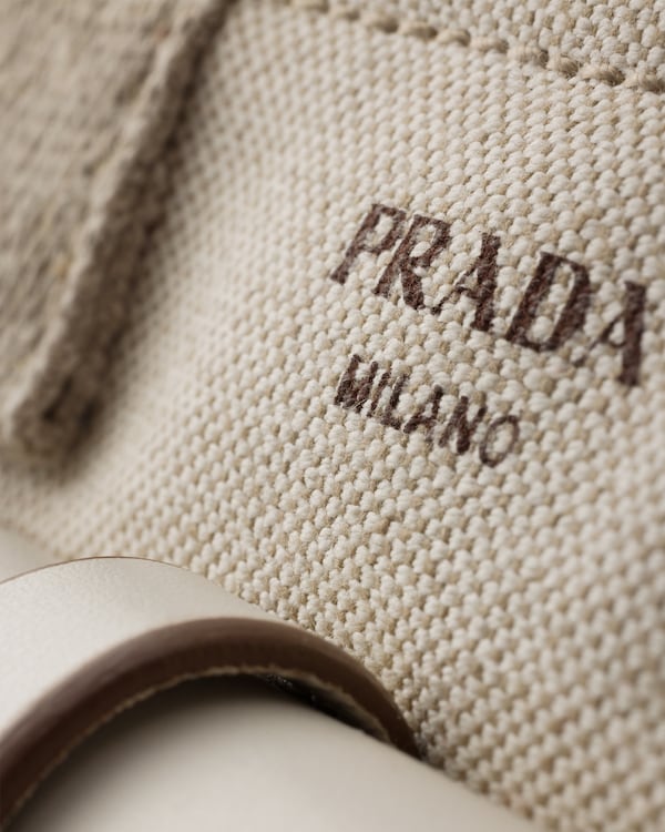 Prada Route medium canvas and leather tote bag - Natural Prada Route medium canvas and leather tote bag - Natural