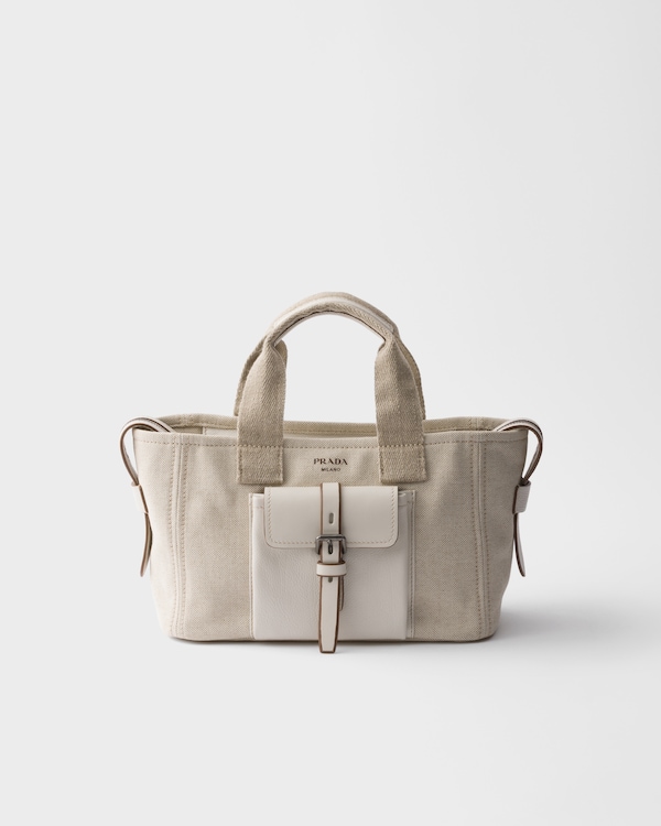 Prada Route medium canvas and leather tote bag - Natural Prada Route medium canvas and leather tote bag - Natural
