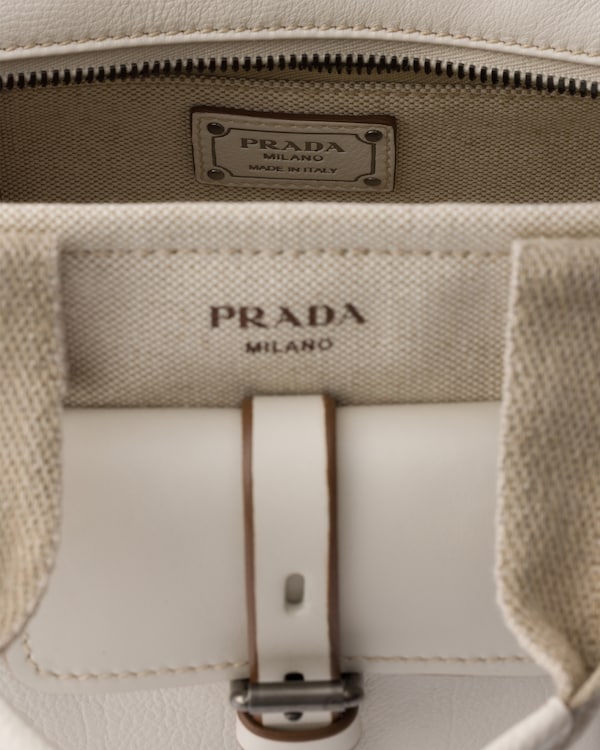 Prada Route medium canvas and leather tote bag - Natural Prada Route medium canvas and leather tote bag - Natural
