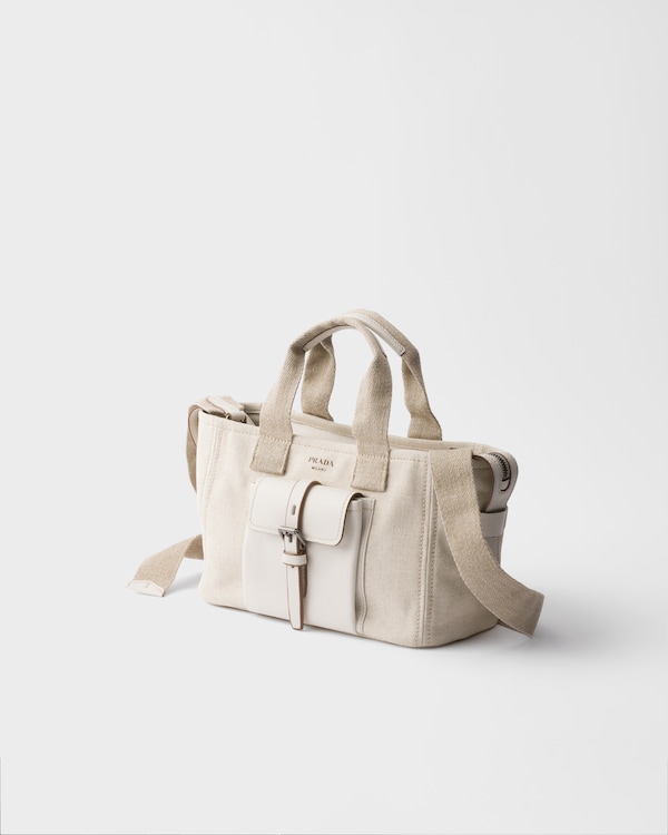 Prada Route medium canvas and leather tote bag - Natural Prada Route medium canvas and leather tote bag - Natural