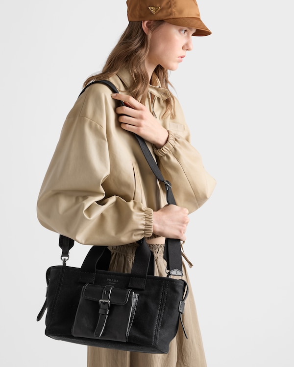 Prada Route medium canvas and leather tote bag - Black Prada Route medium canvas and leather tote bag - Black