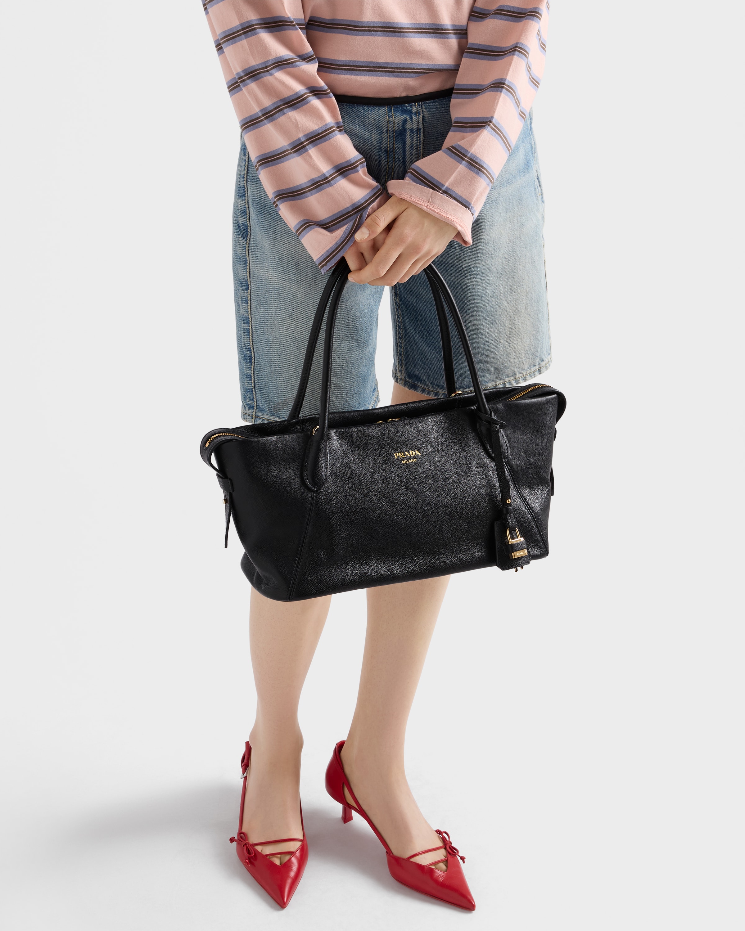 Black Prada Ouvert large leather tote bag | PRADA - United States
