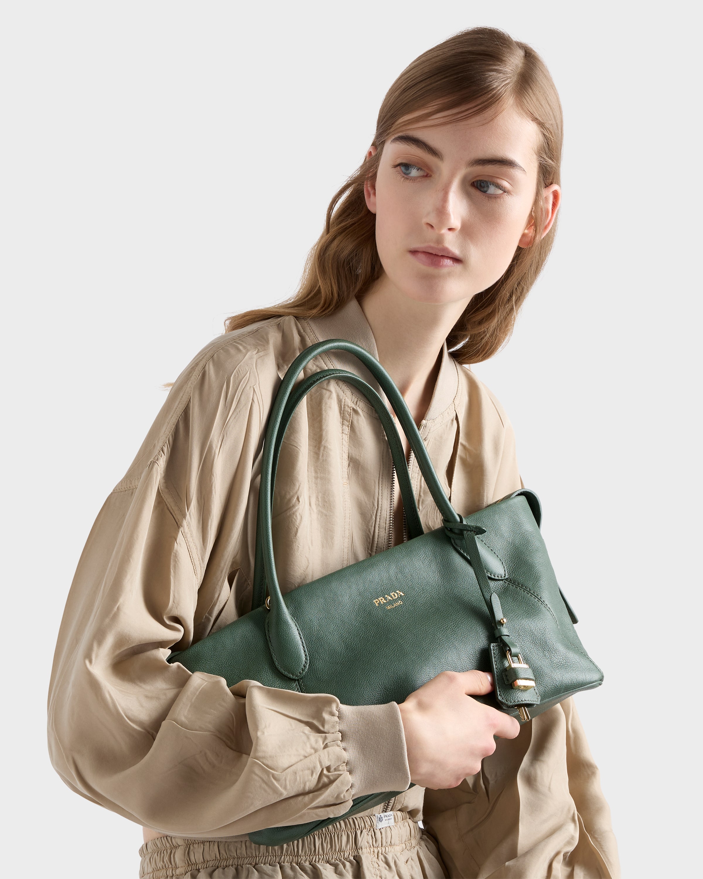 Sage Green Prada Ouvert large leather tote bag | PRADA - Switzerland