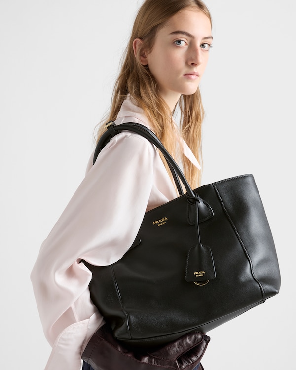 Large leather tote bag - Black Large leather tote bag - Black