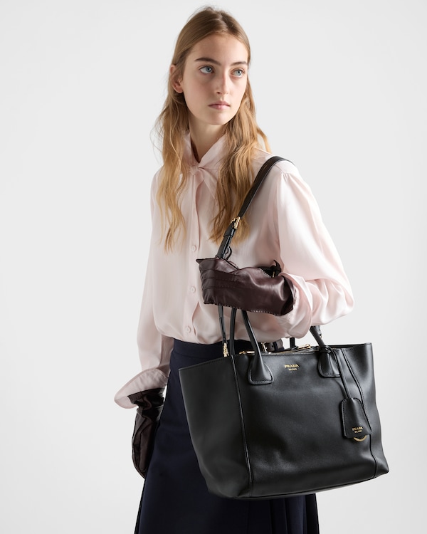 Large leather tote bag - Black Large leather tote bag - Black
