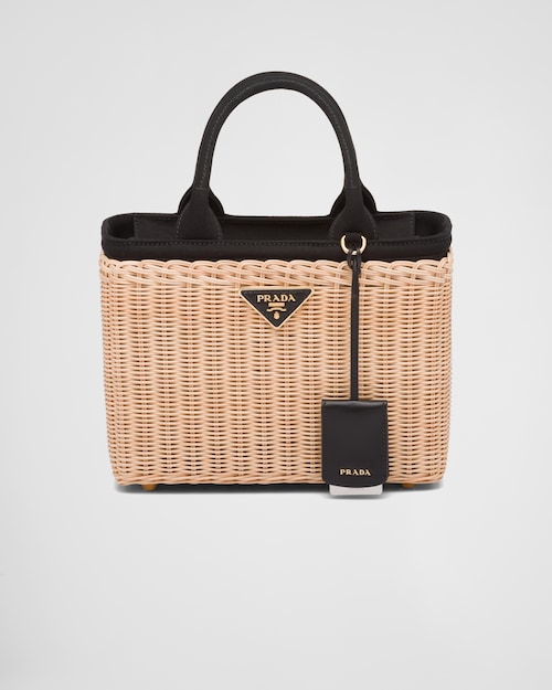 Prada Wicker and canvas tote bag 1