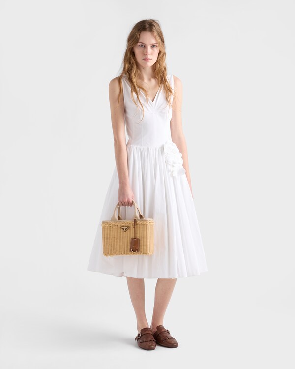 Medium wicker and canvas tote bag - Tan Medium wicker and canvas tote bag - Tan