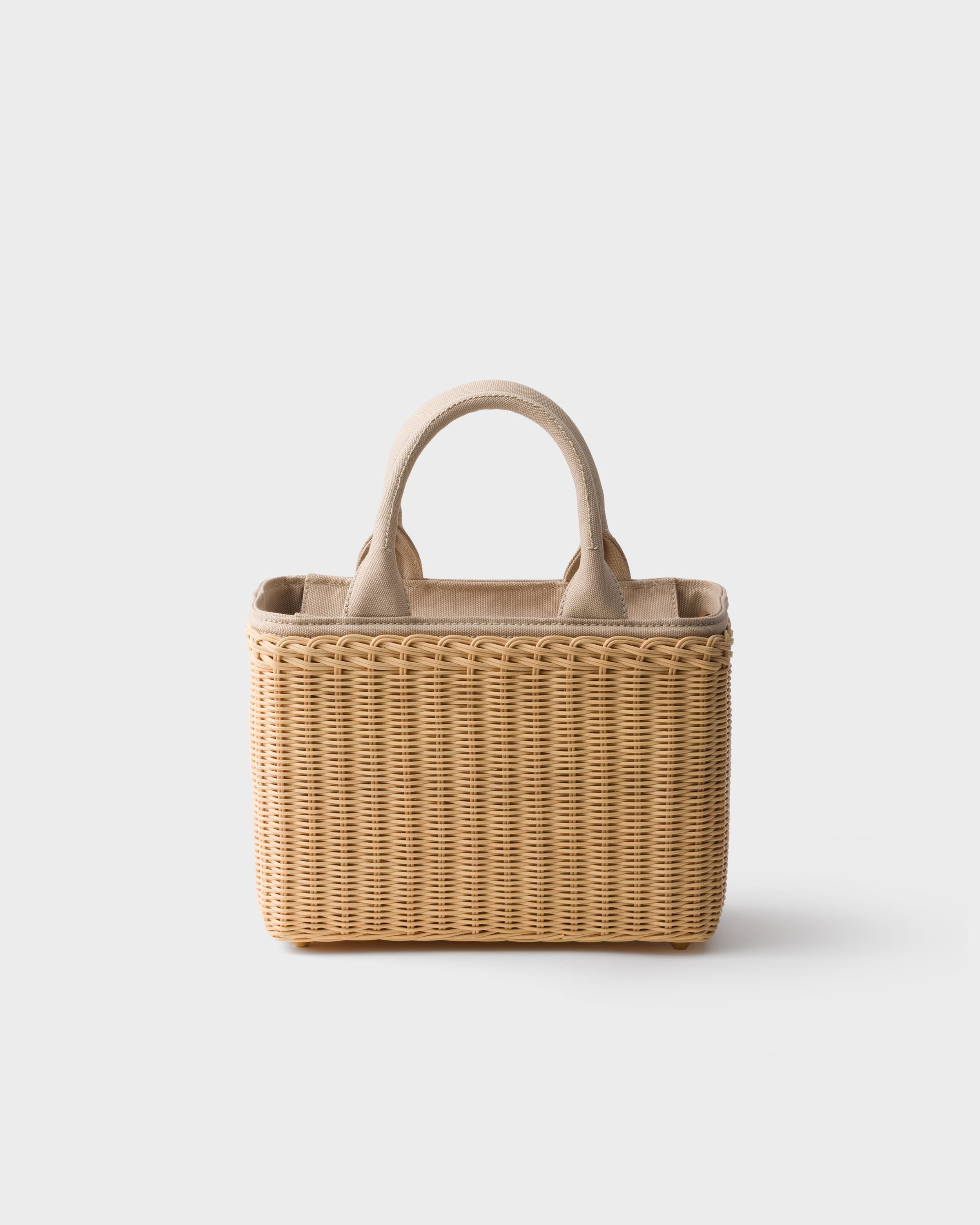 タン ミディアム ウィッカー キャンバス トートバッグ | PRADA - 日本