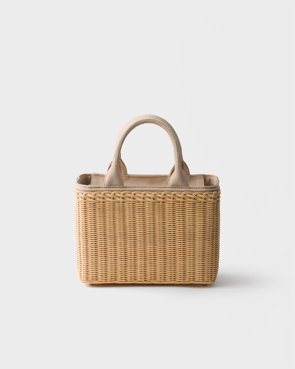 Medium wicker and canvas tote bag - Tan Medium wicker and canvas tote bag - Tan