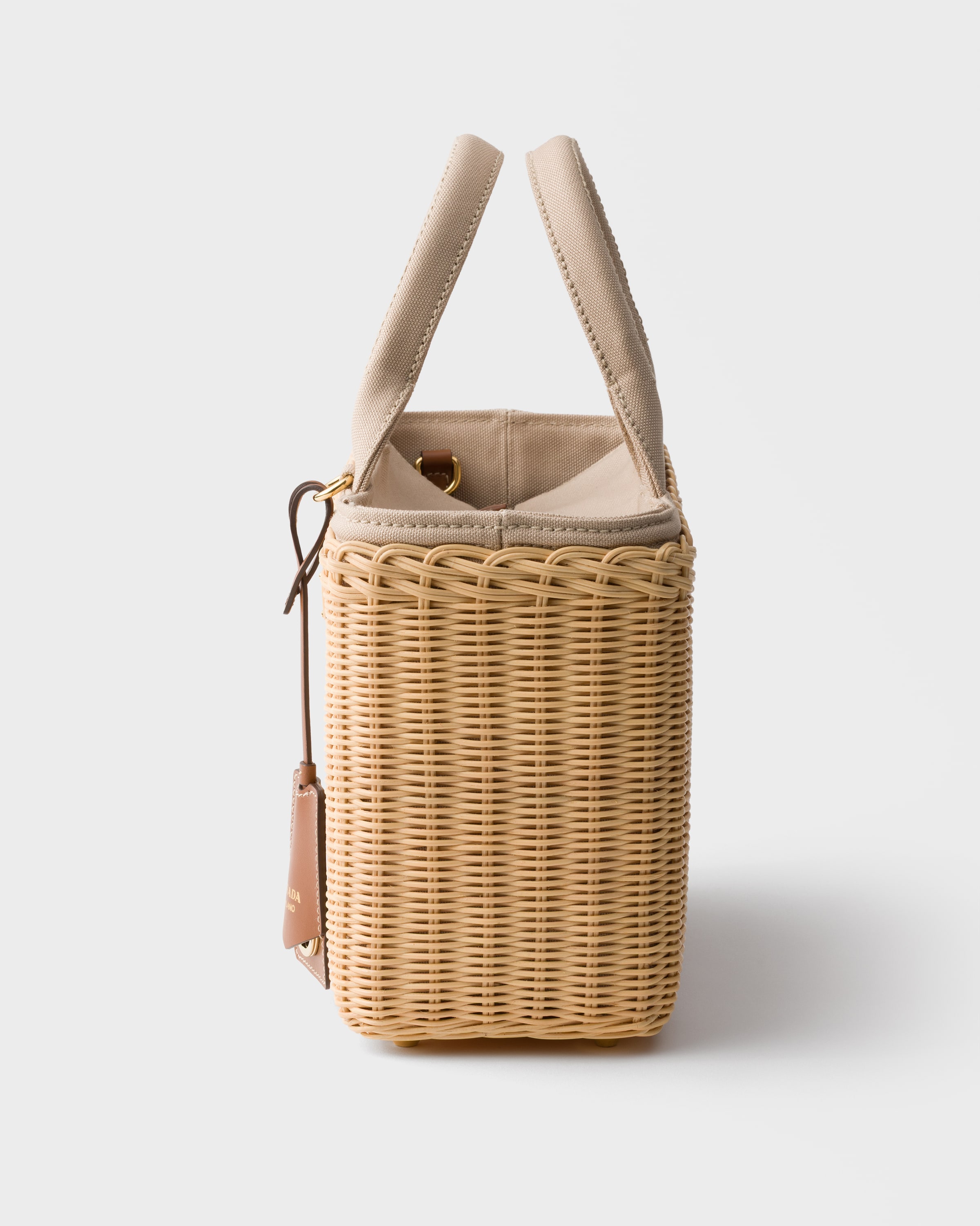Tan Medium wicker and canvas tote bag | PRADA - United States