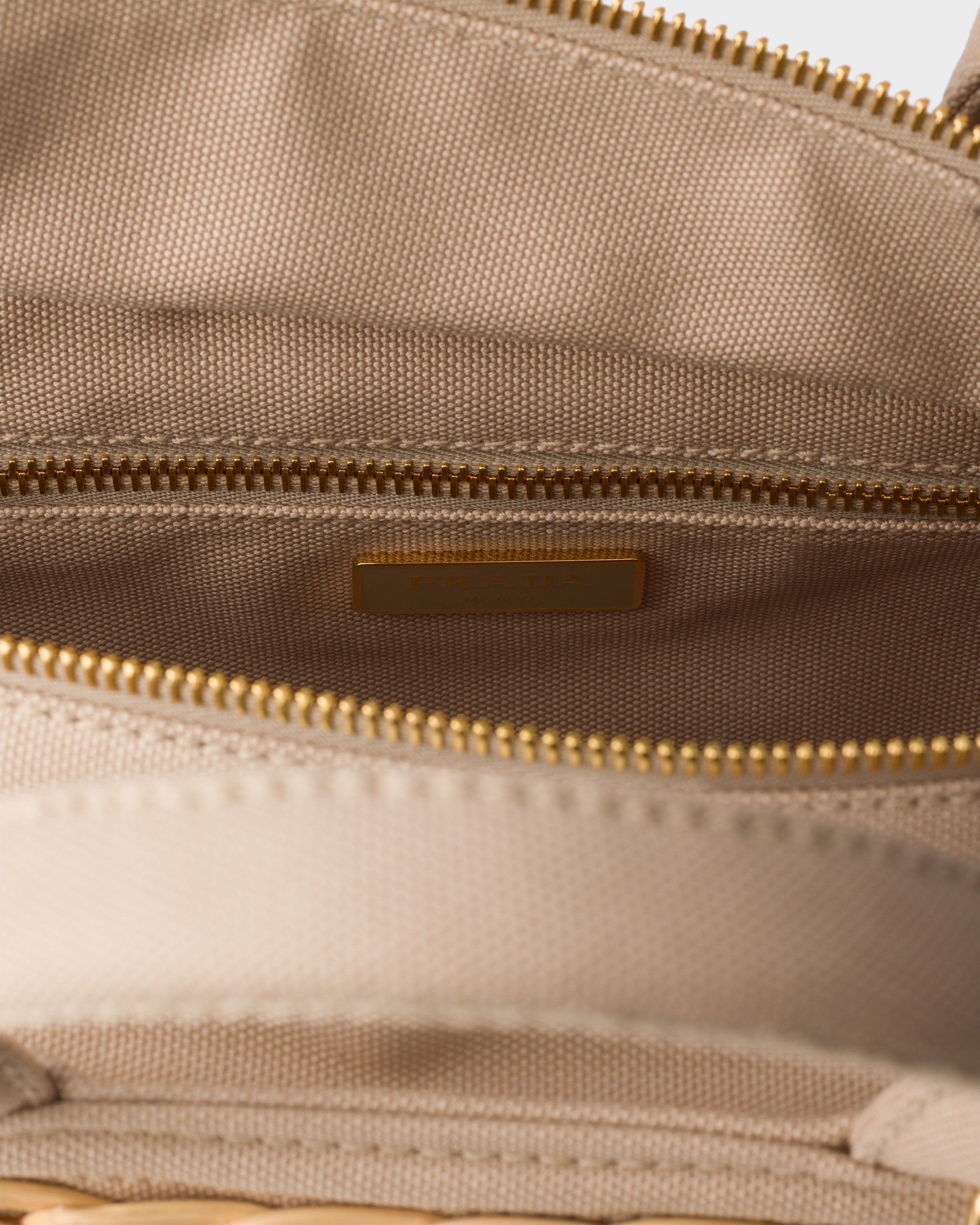 Tan Medium wicker and canvas tote bag | PRADA - United States
