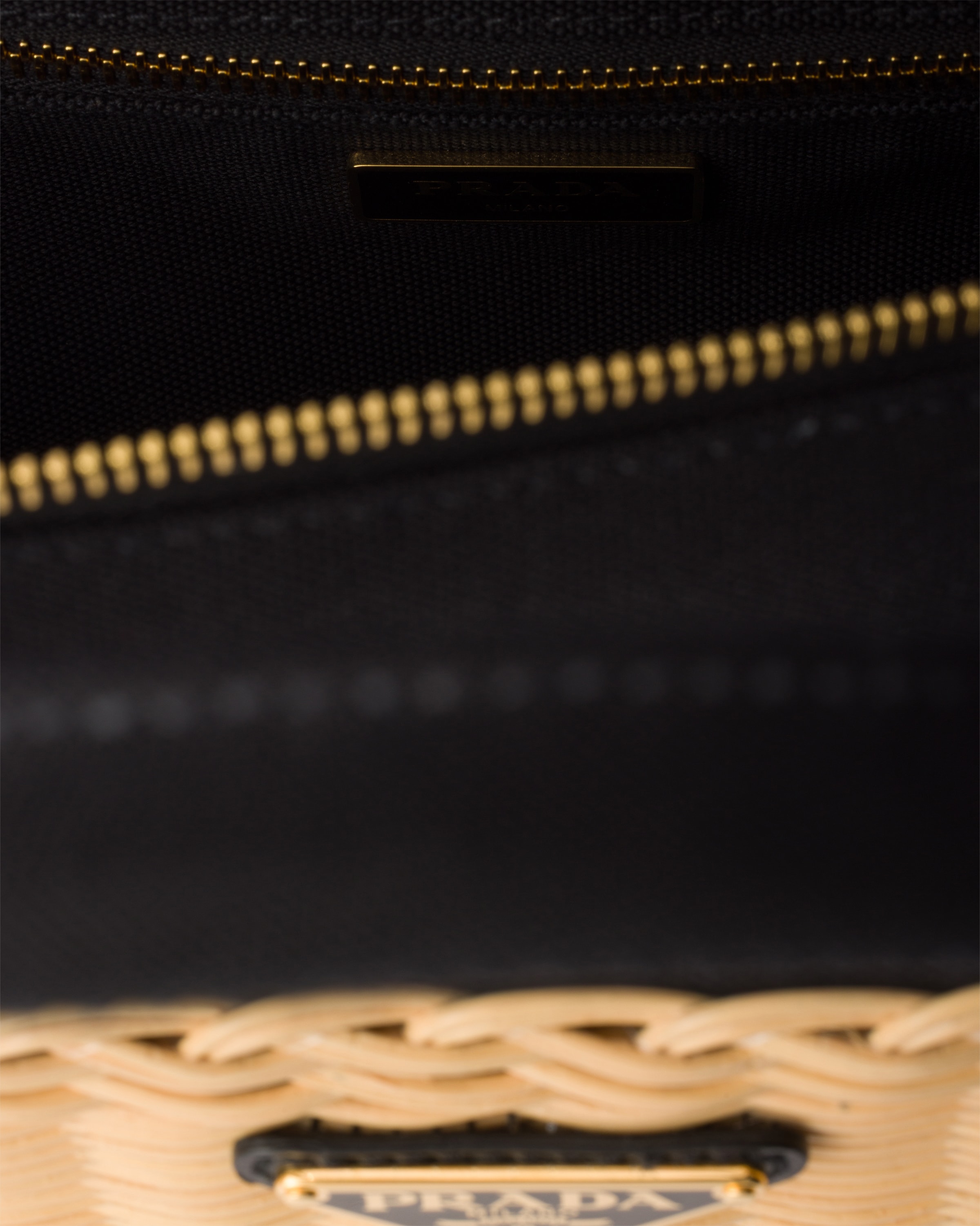 Tan/Black Medium wicker and canvas tote bag | PRADA - United States
