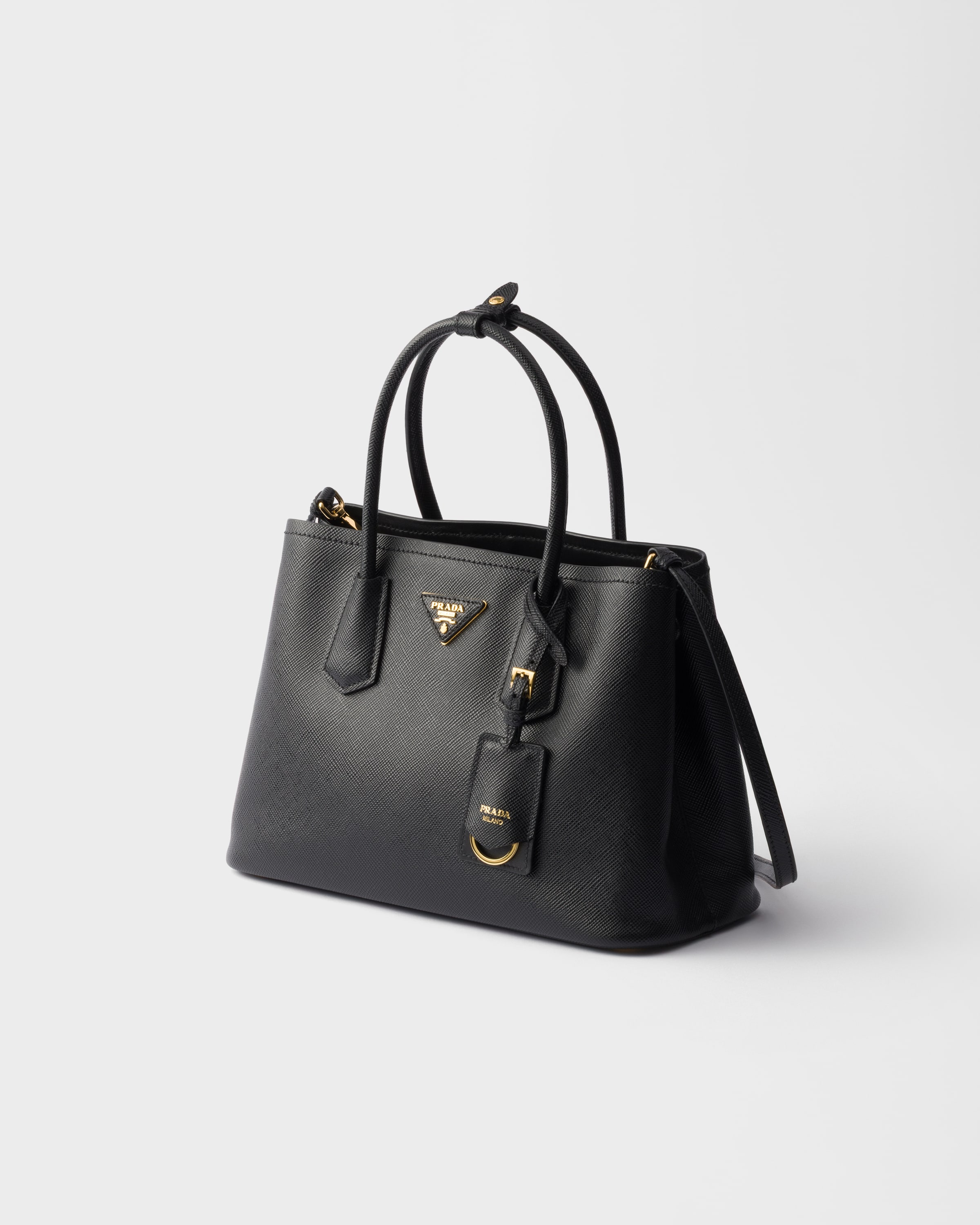 ブラック プラダ ダブル サフィアーノレザー ミディアムバッグ | PRADA