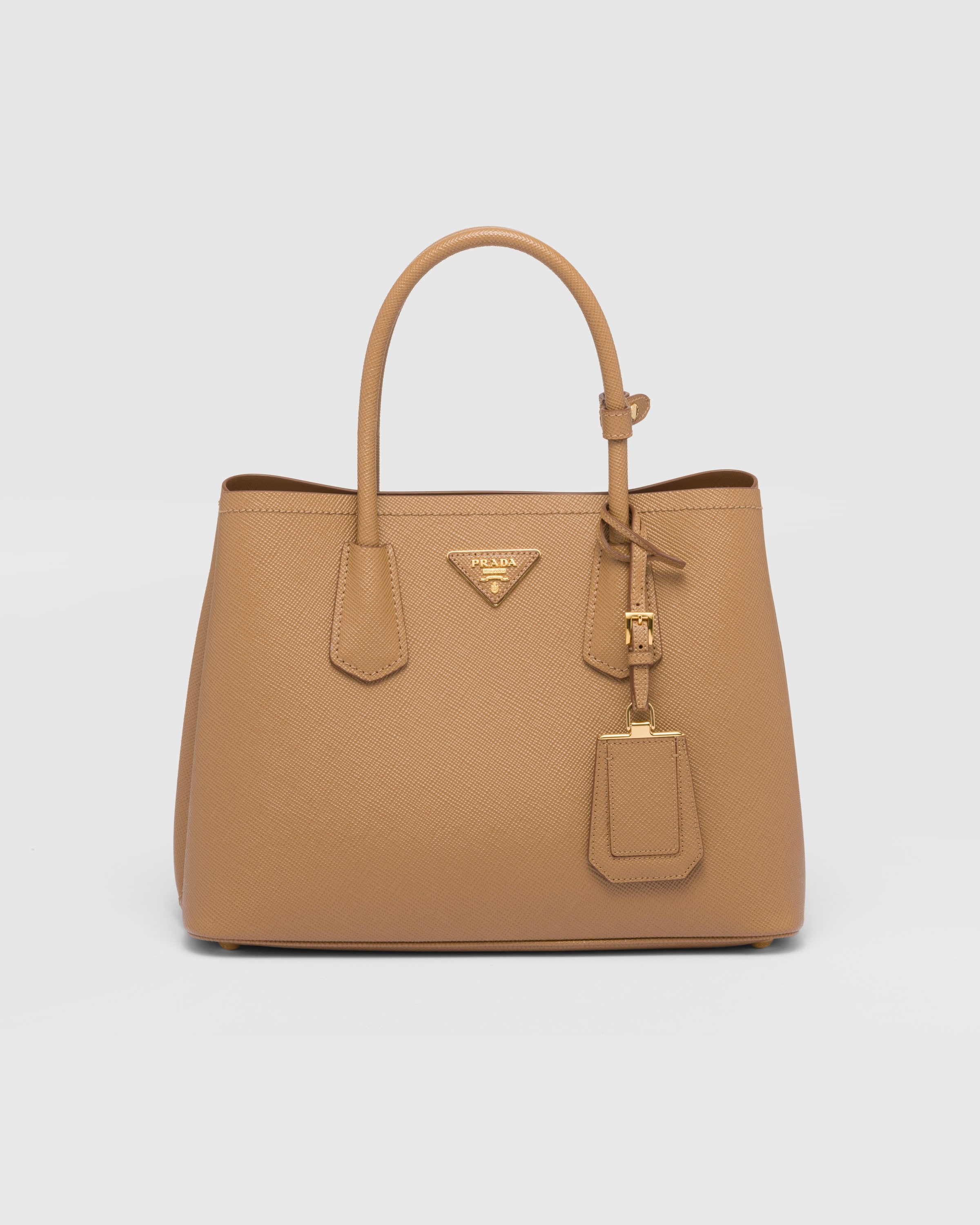 Prada Small Saffiano Leather Double Bag In Caramel