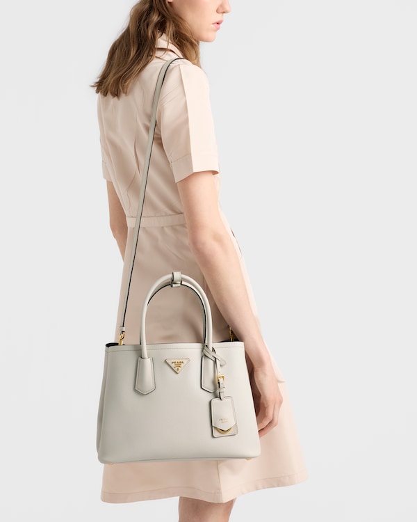 Prada Double medium Saffiano leather bag - Chalk White/Black Prada Double medium Saffiano leather bag - Chalk White/Black