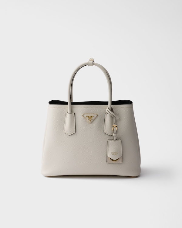 Prada Double medium Saffiano leather bag - Chalk White/Black Prada Double medium Saffiano leather bag - Chalk White/Black