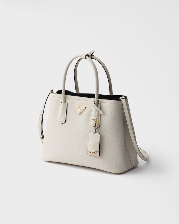 Prada Double medium Saffiano leather bag - Chalk White/Black Prada Double medium Saffiano leather bag - Chalk White/Black