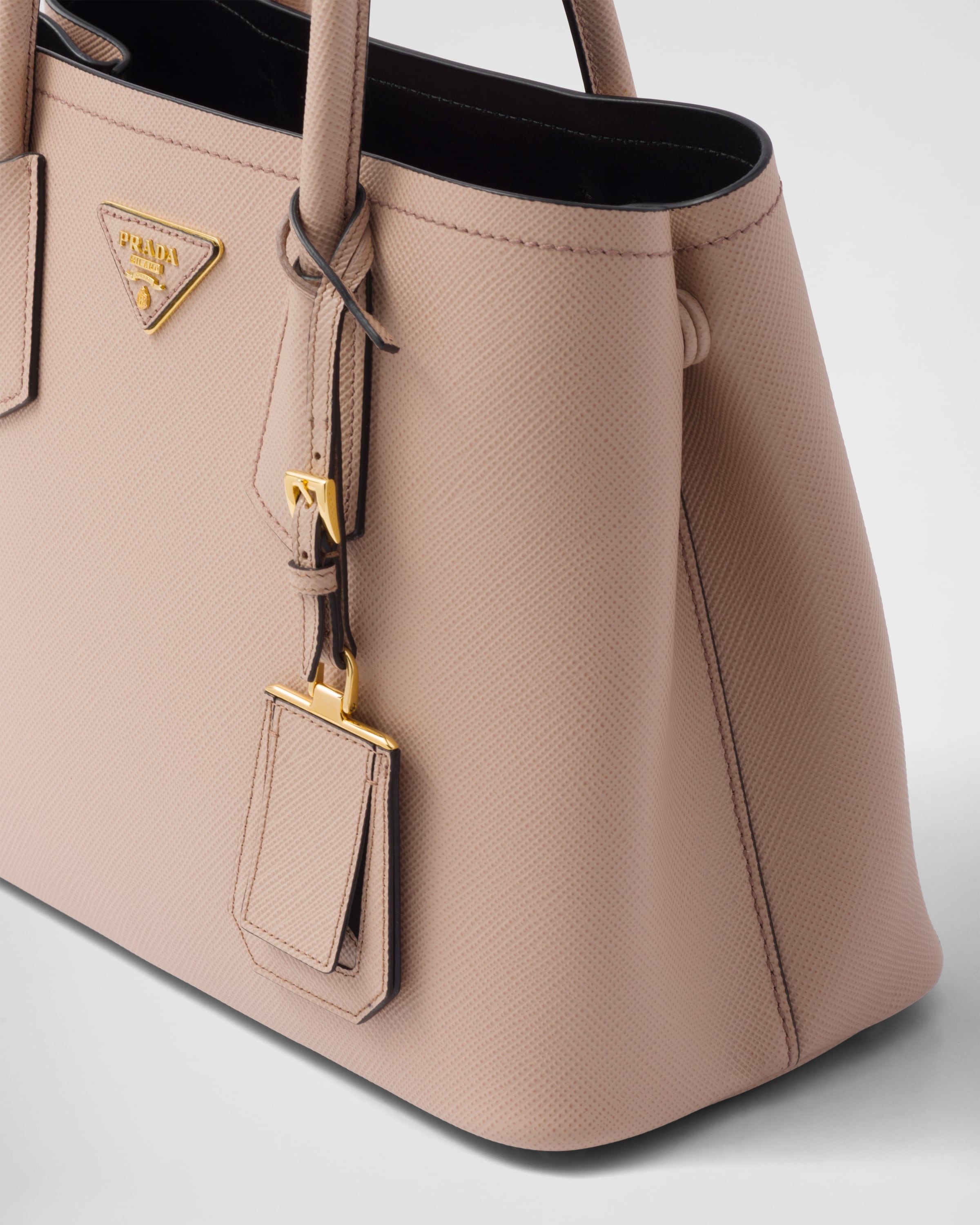 Powder Pink black Small Saffiano Leather Double Prada Bag PRADA