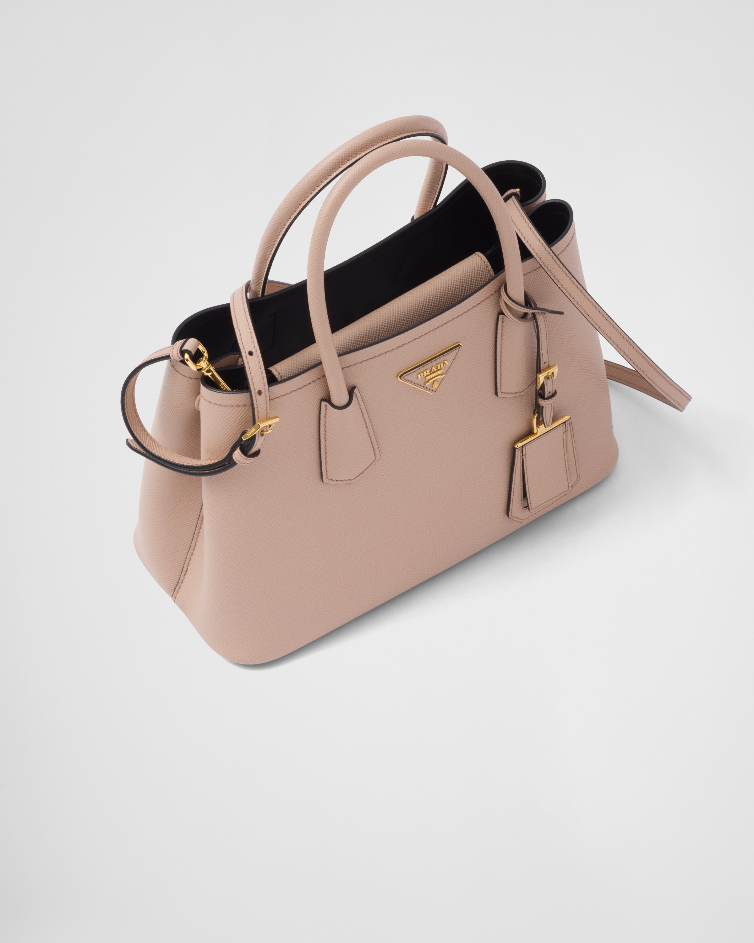 Powder Pink black Small Saffiano Leather Double Prada Bag PRADA