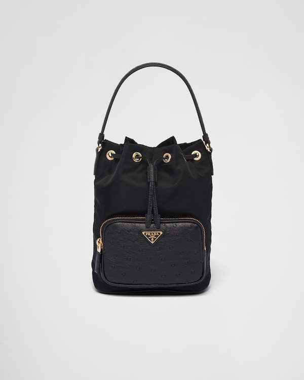 定番のお歳暮 ブラック Re-Nylon PRADA | ショルダーバッグ xオーストリッチ ハンドバッグ