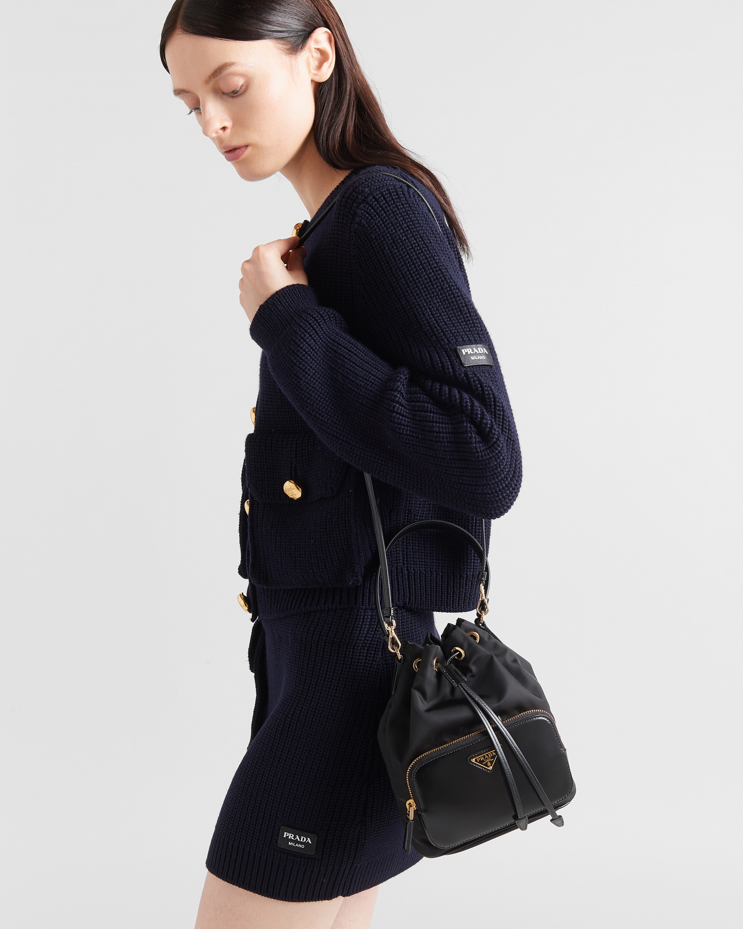 Prada mini discount nylon bucket bag