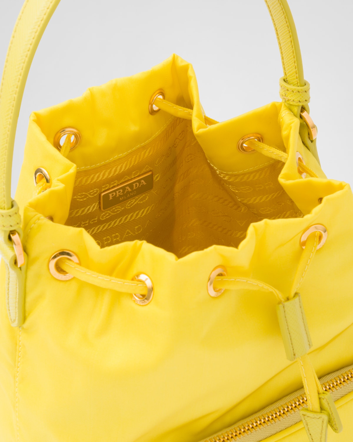Citron Yellow Prada Duet Renylon Bucket Bag PRADA
