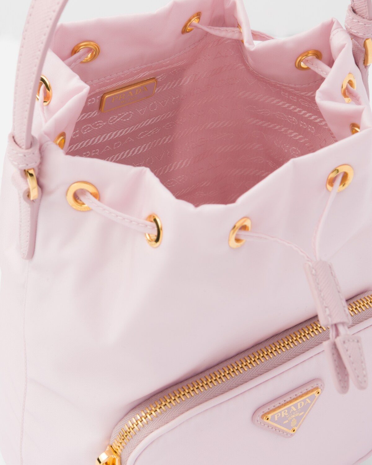 Alabaster Pink Prada Duet Renylon Bucket Shoulder Bag PRADA
