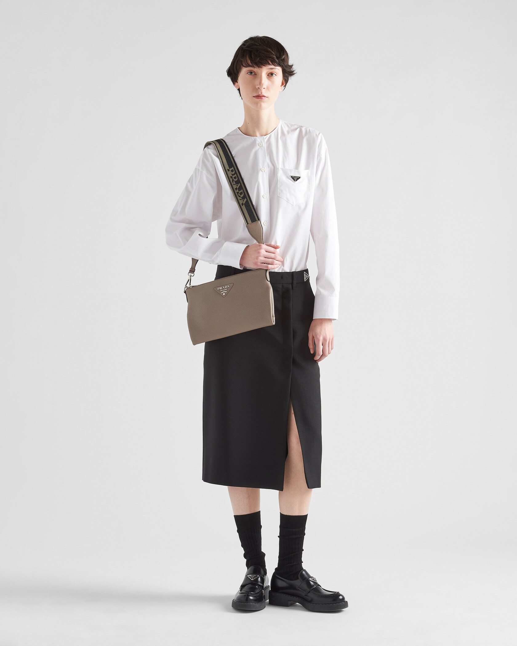 Clay Grey Leather Shoulder Bag PRADA