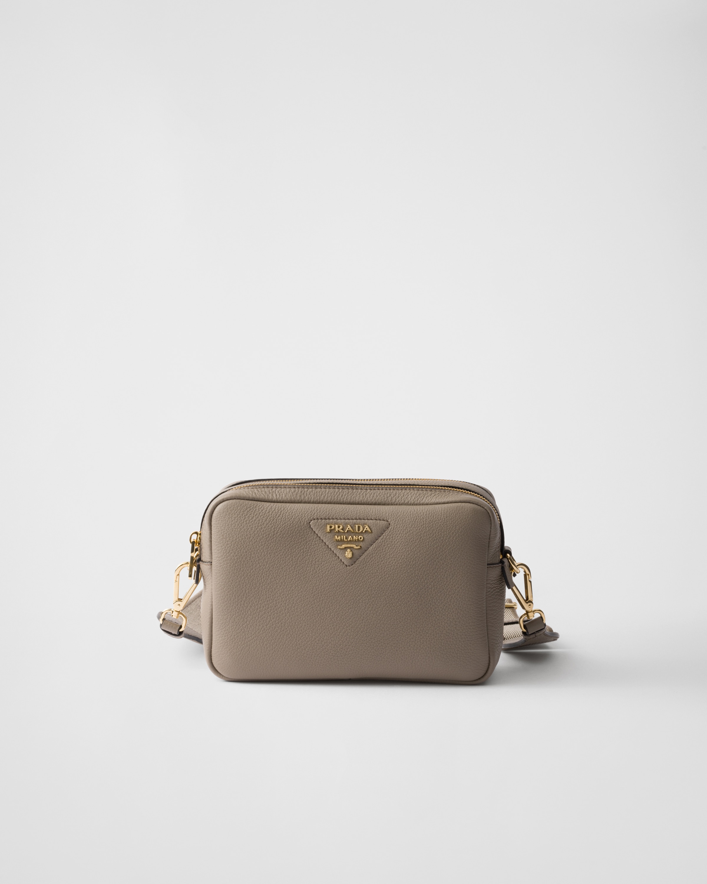 Prada Small Leather Shoulder Bag In Clay Gray