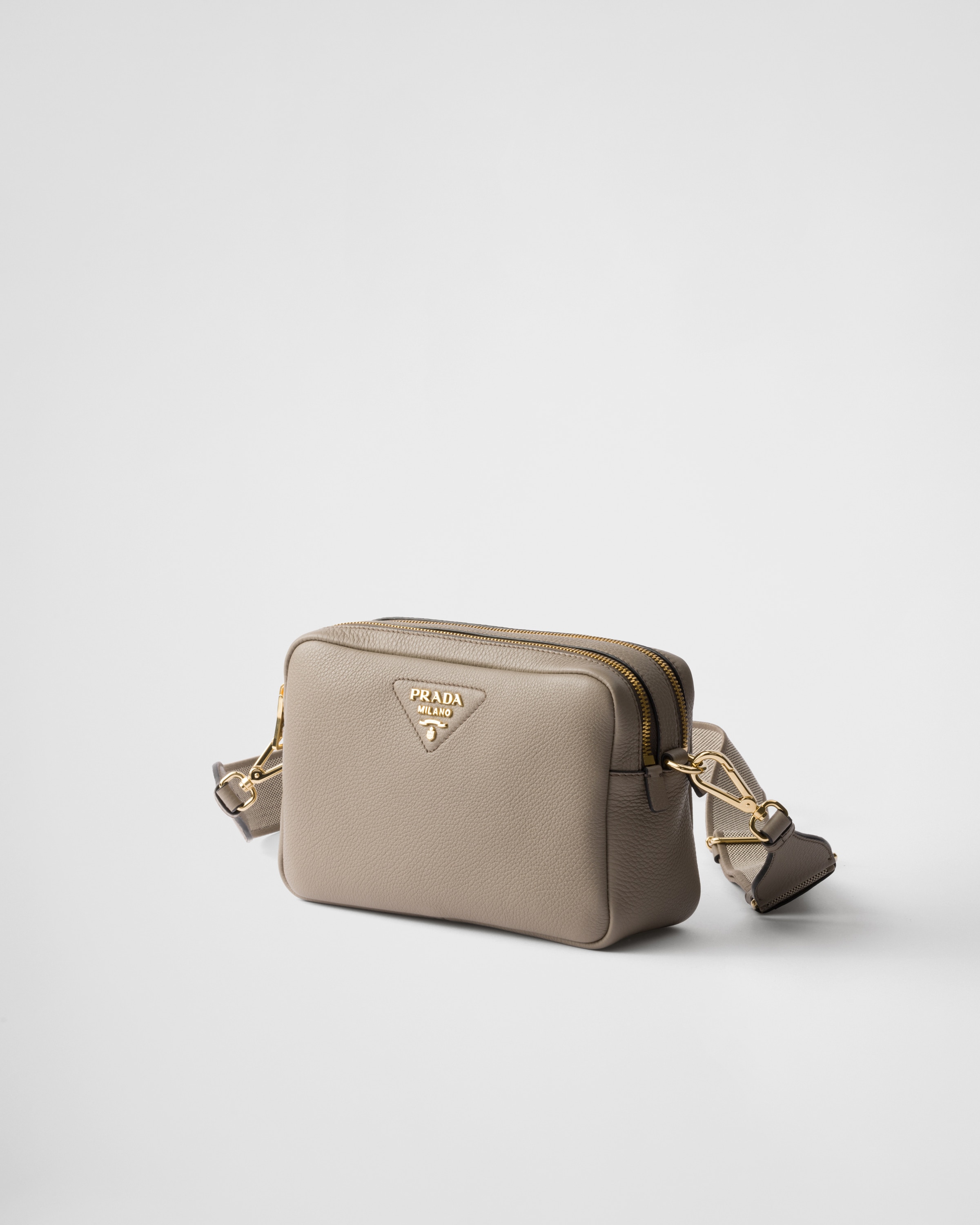 Prada Small Leather Shoulder Bag In Clay Gray