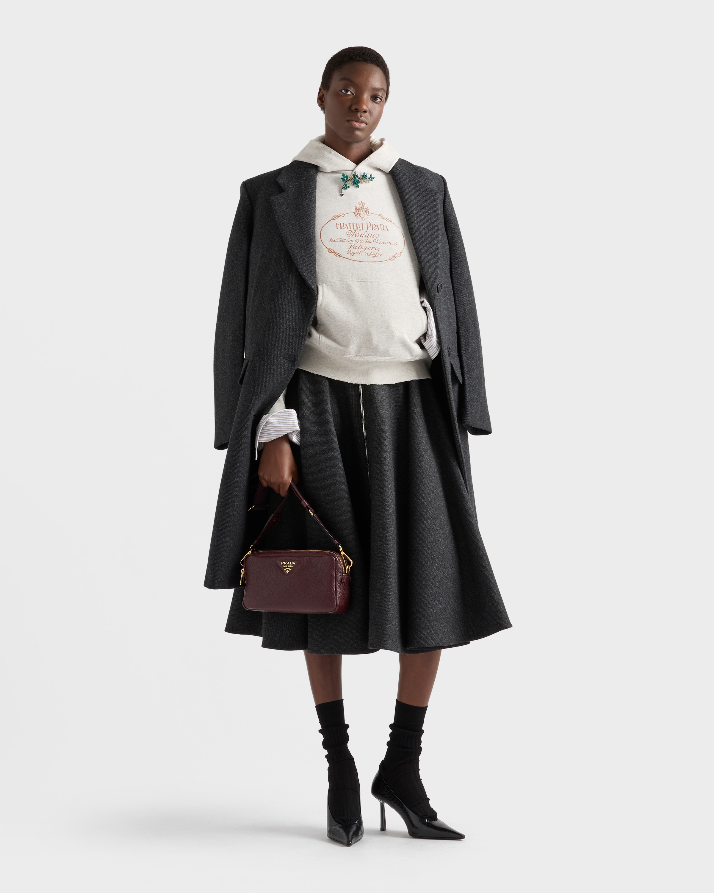 Burgundy Small Leather Shoulder Bag | PRADA - Monaco