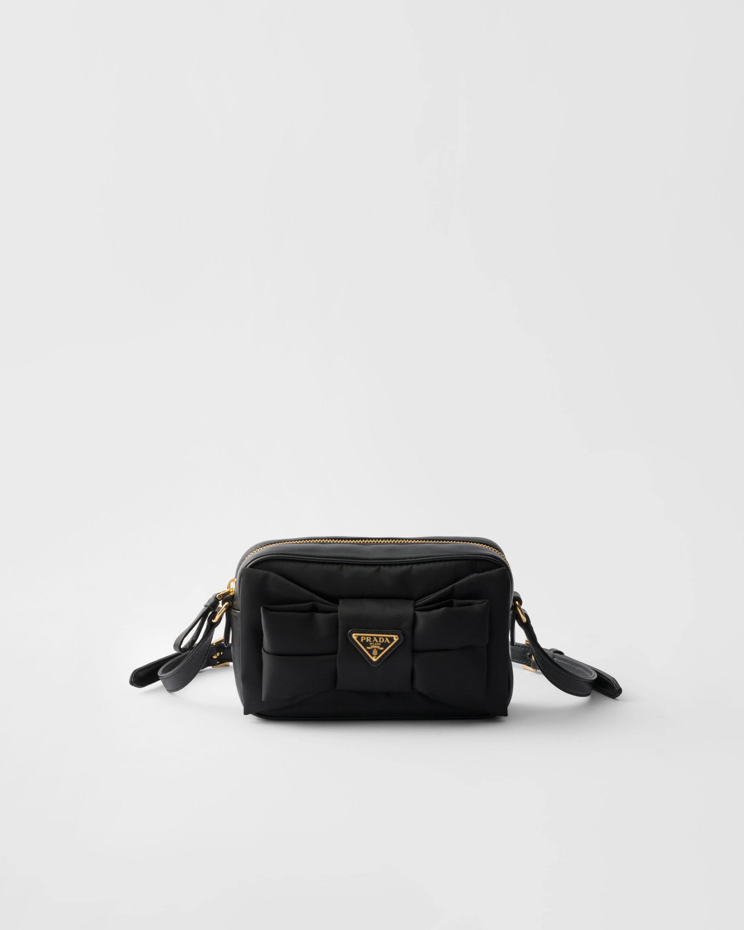 ブラック リボン付 Re-nylon Xナッパレザー ミニショルダー