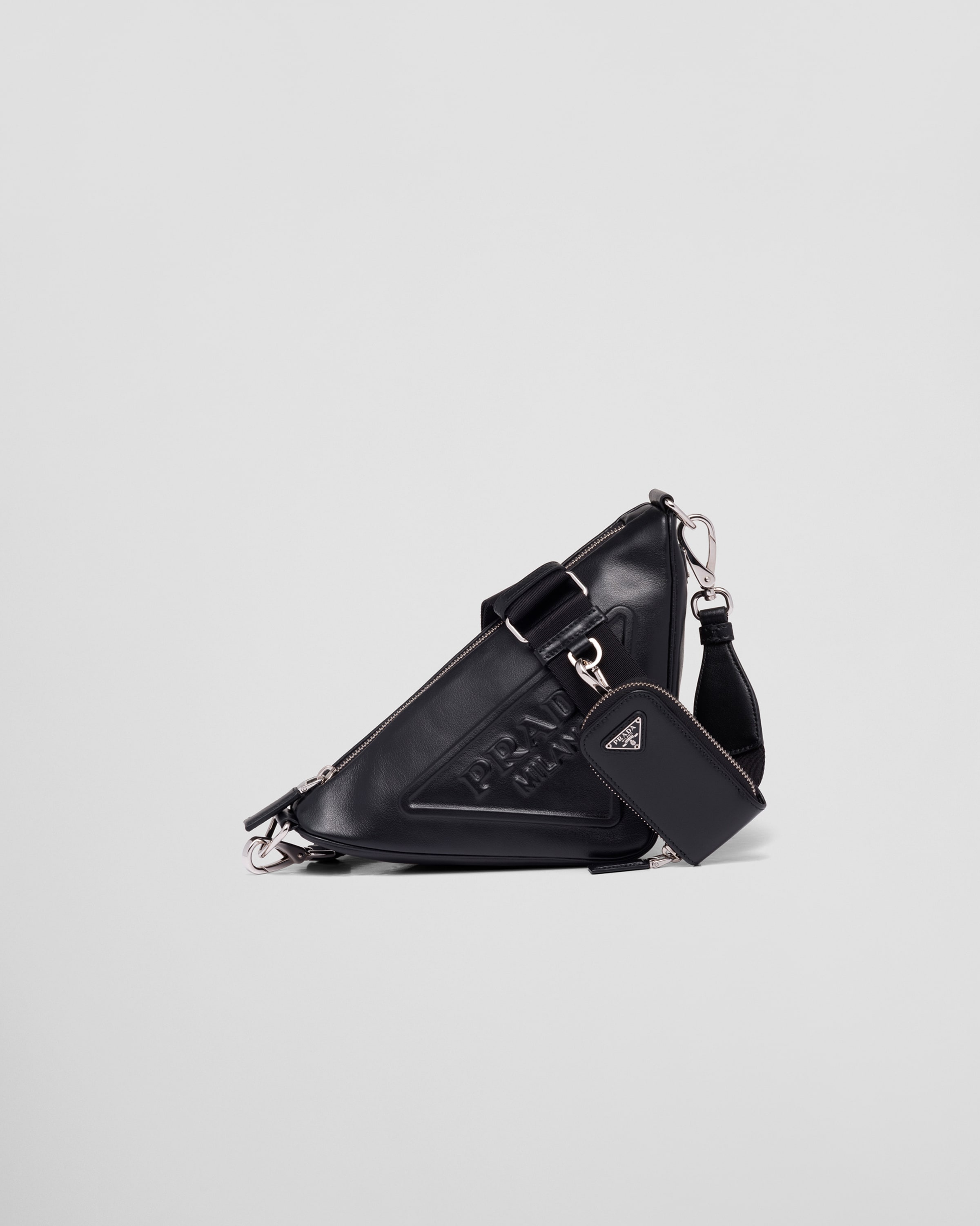 Prada Men's Triangle Logo Leather Crossbody Bag