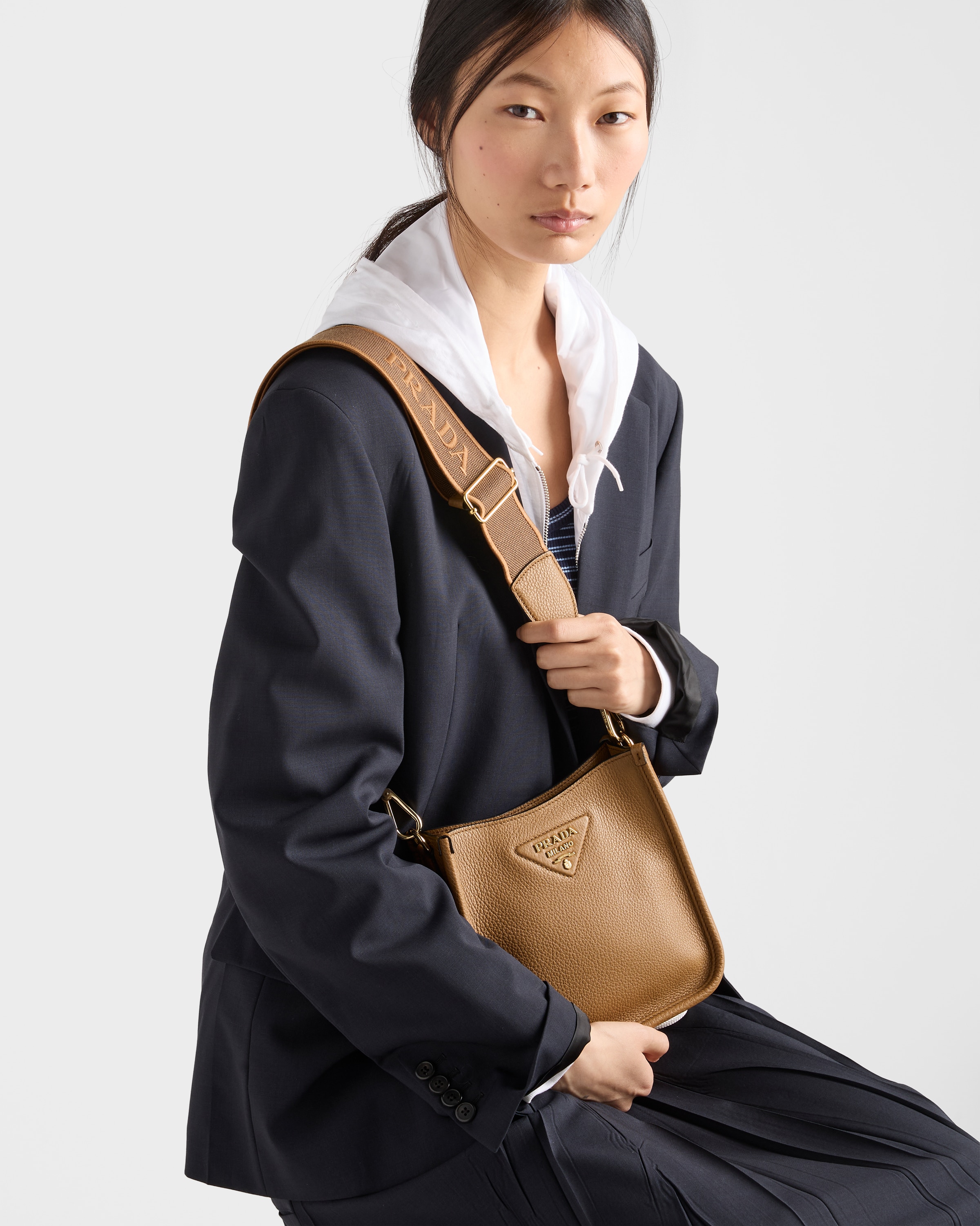 Caramel Mini Leather Shoulder Bag | PRADA