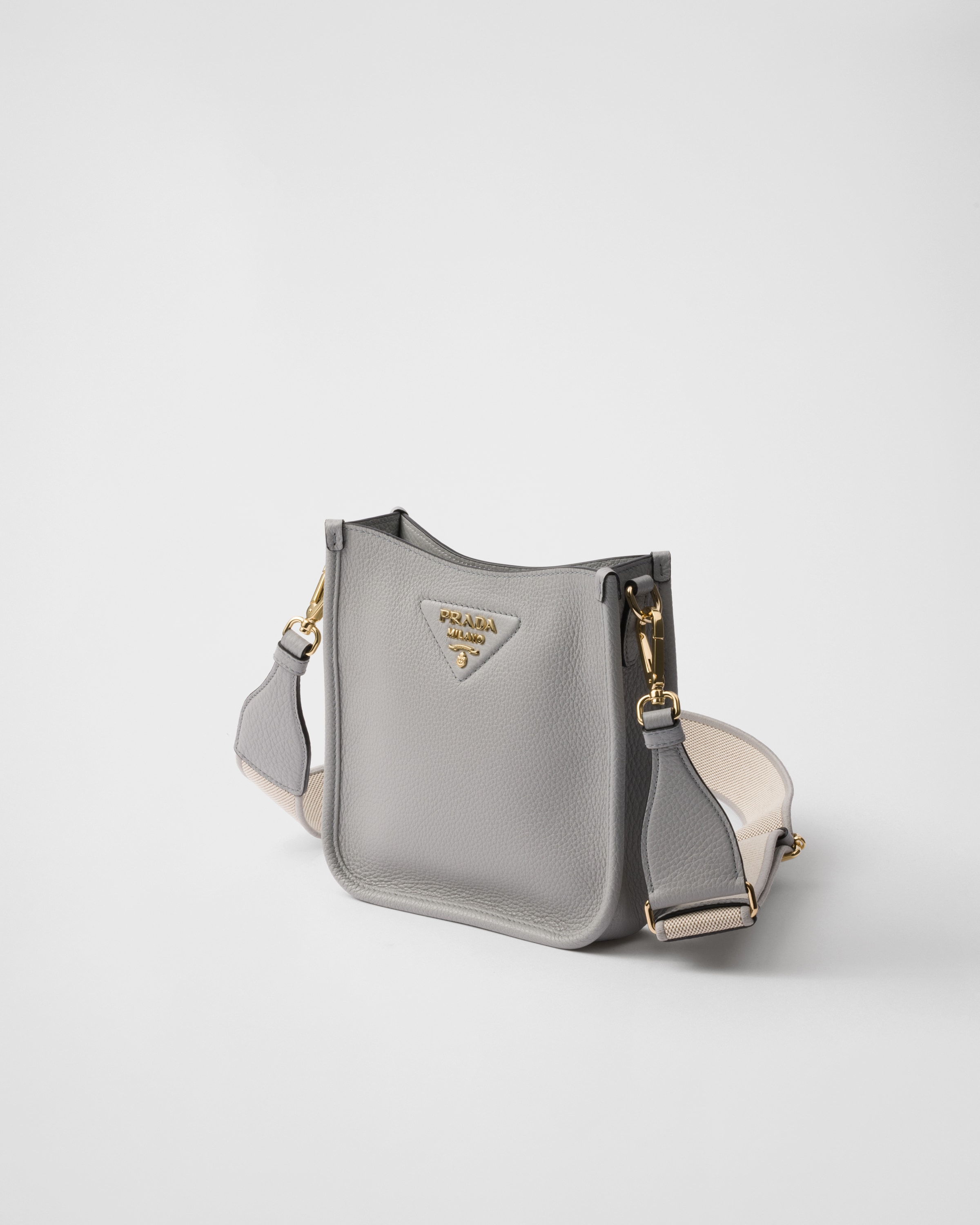 Prada Mini Daino Soft Leather Hobo Crossbody Bag In Granitgrau