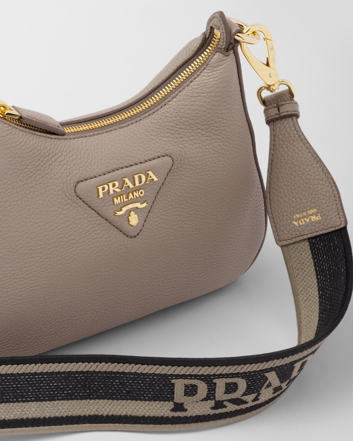 Clay Grey Leather Shoulder Bag PRADA