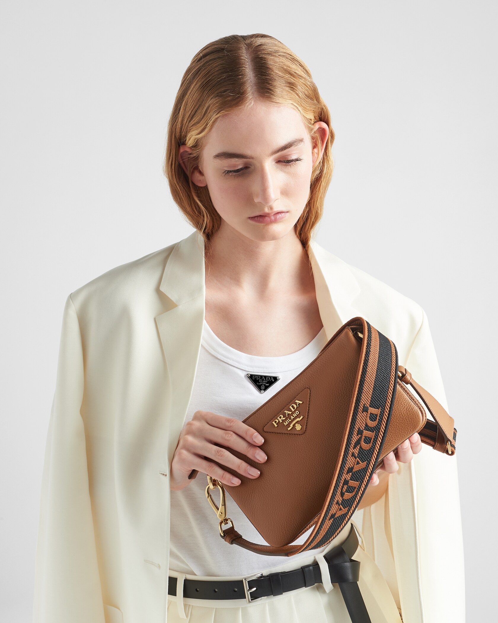 Caramel Leather Shoulder Bag PRADA