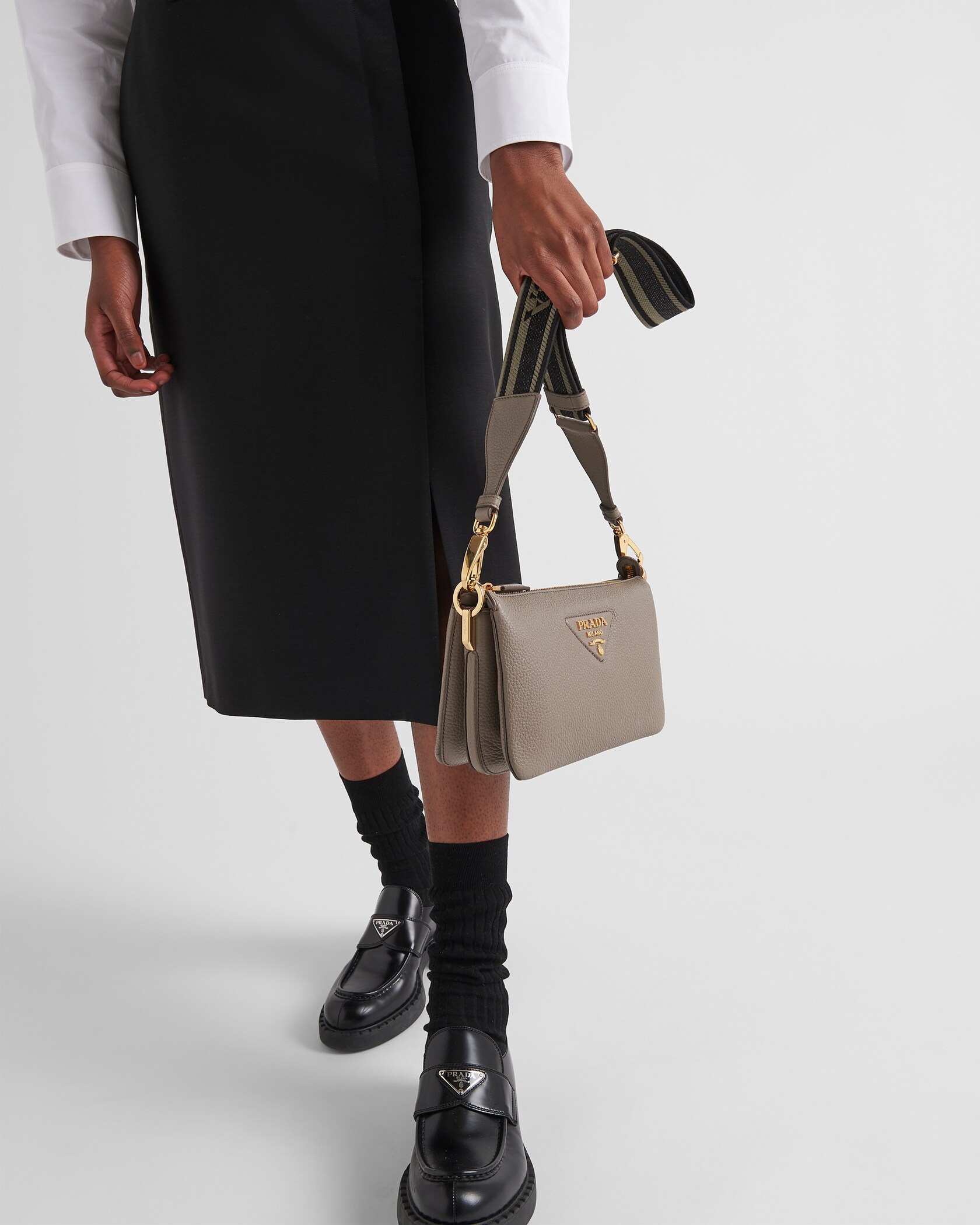 Clay Grey Leather Shoulder Bag PRADA