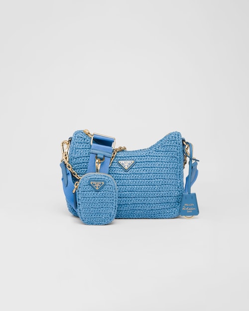 Más bien Derivar inyectar Bolso de rafia Prada Re-Edition 2005 Azul Claro | Prada