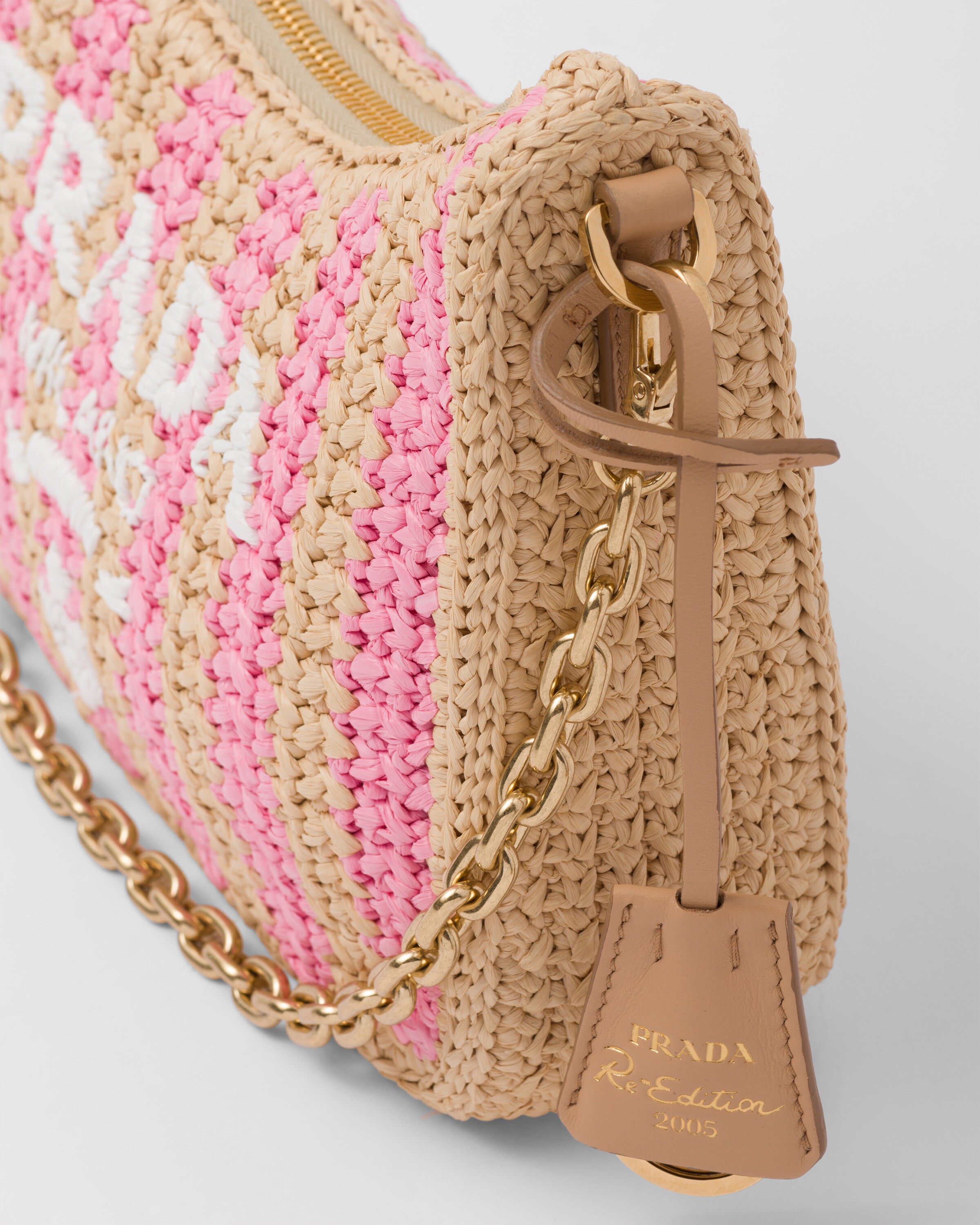 Petal Pink Prada Re-Edition 2005 raffia bag, Prada