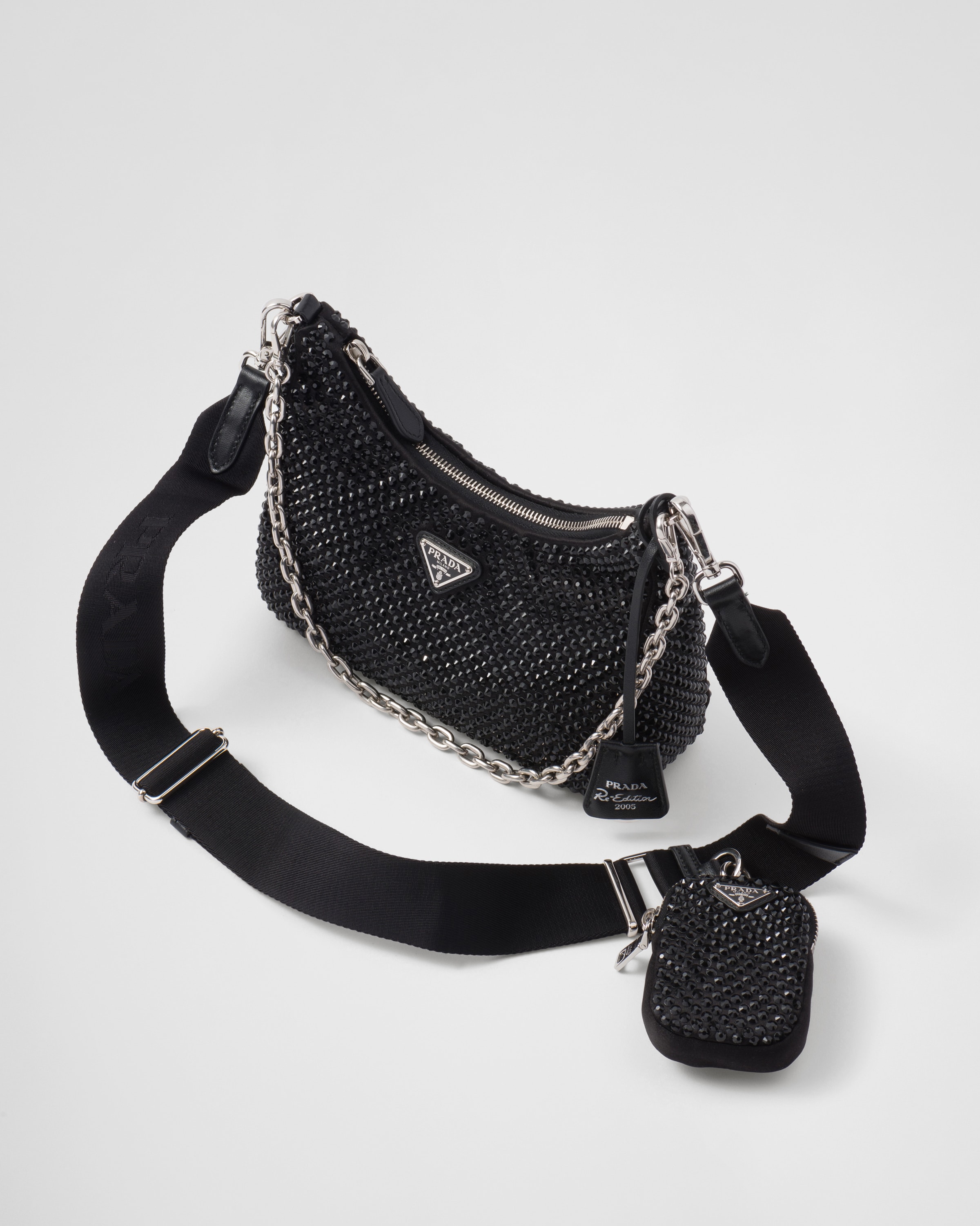 Prada Re-Edition 2005 Mini Bag Nylon Saffiano Leather Strap Black in Nylon/ Saffiano Leather with Silver-tone - US