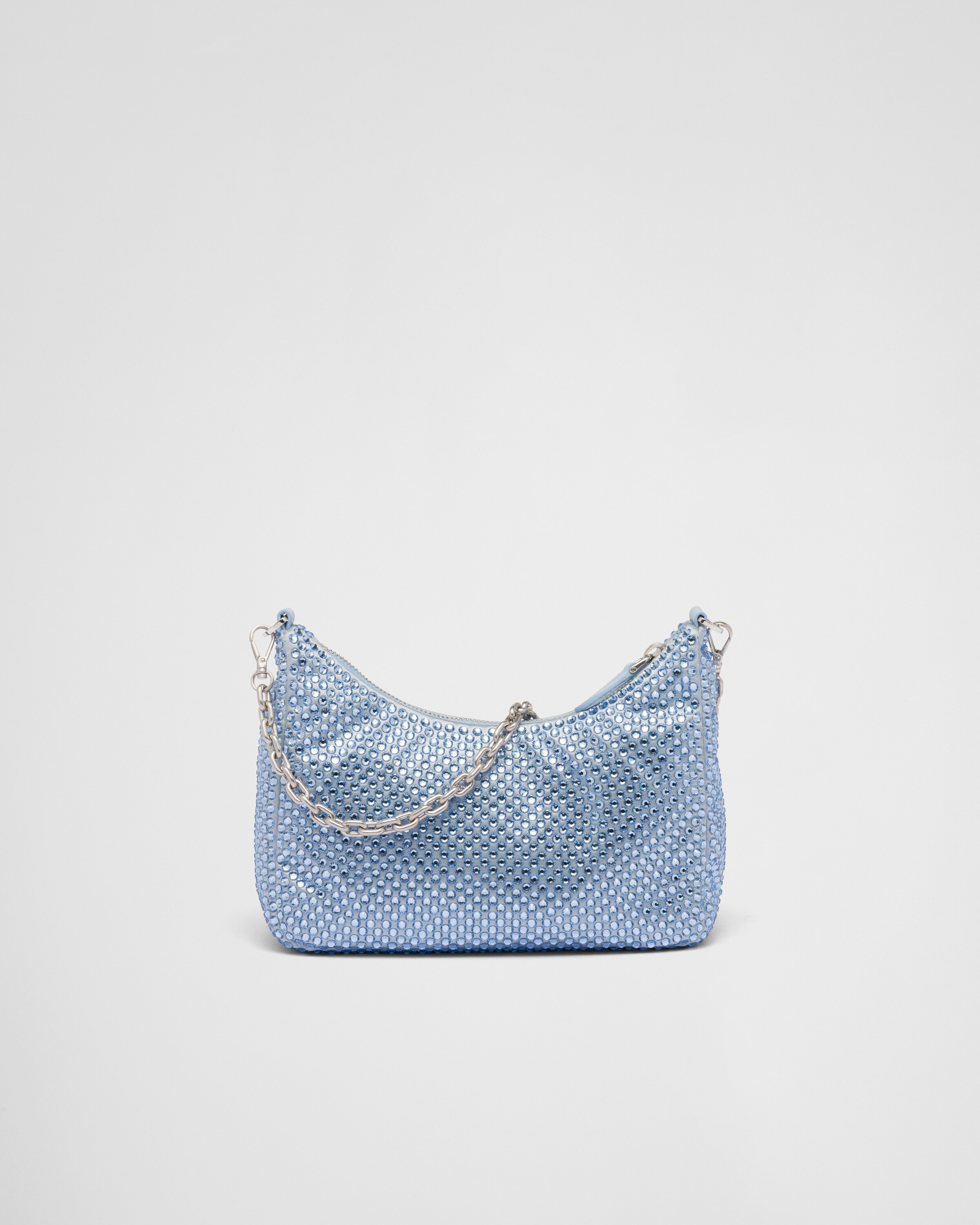 Light Blue Prada Re-Edition 2005 satin bag with crystals | Prada