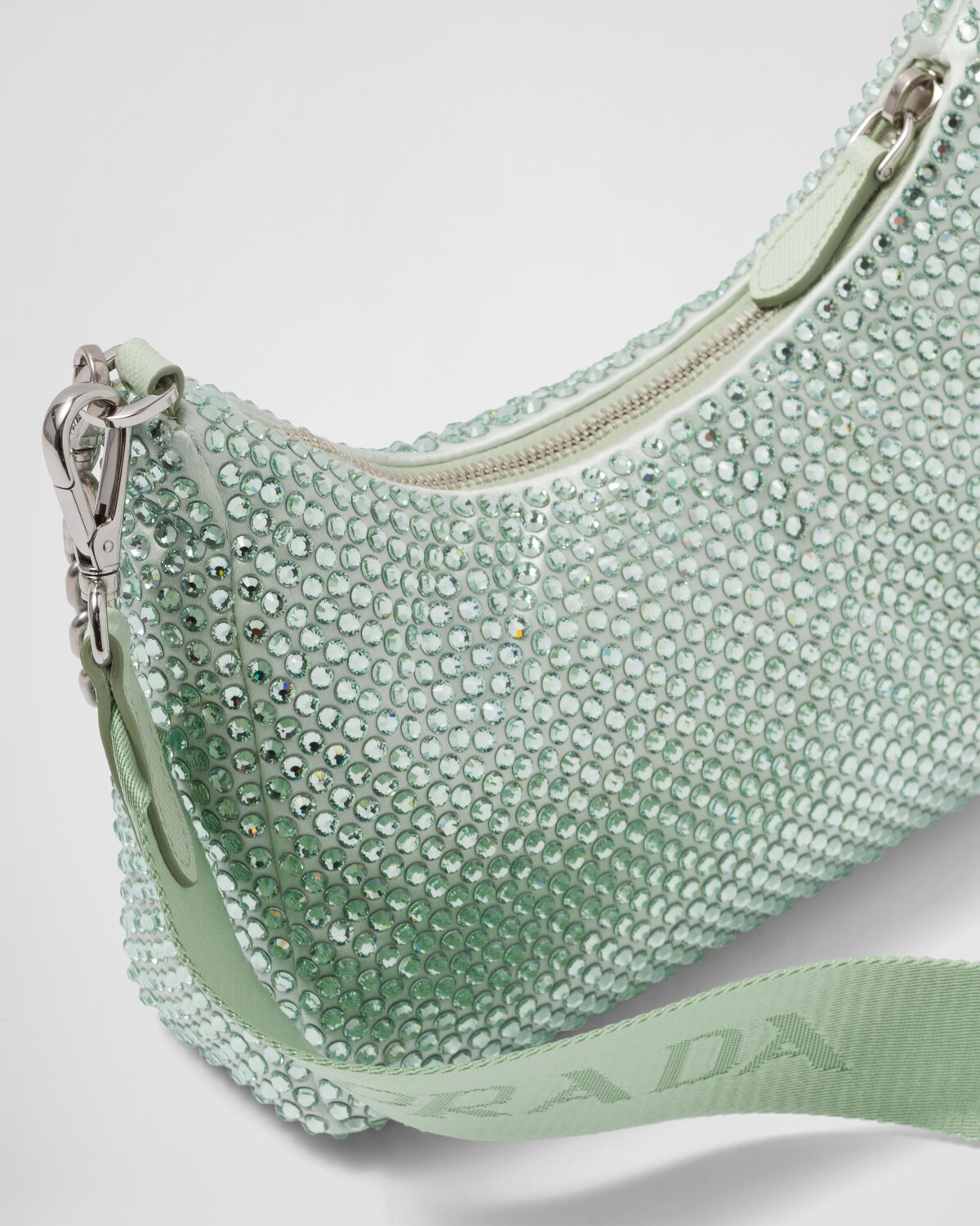 Aqua Prada Reedition 2005 Satin Bag With Crystals PRADA