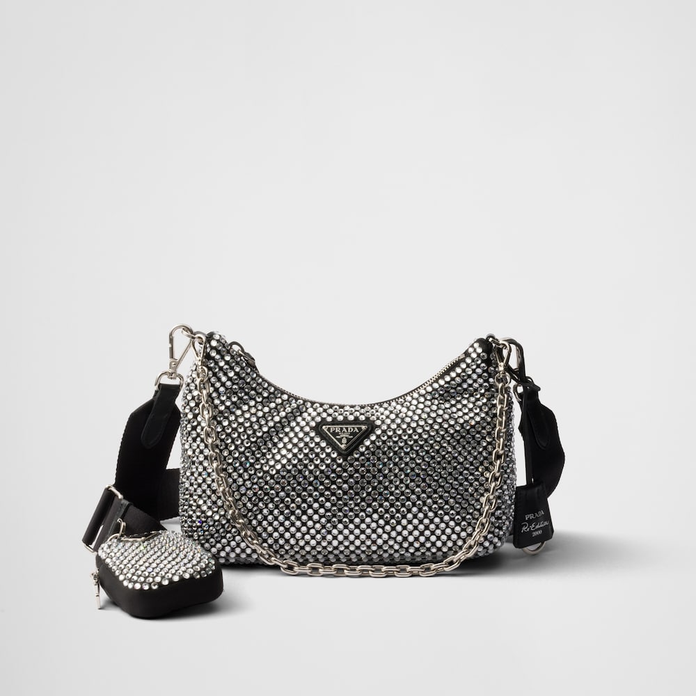 Prada Bolsa Prada Re-Edition 2005 em cetim cristais 1