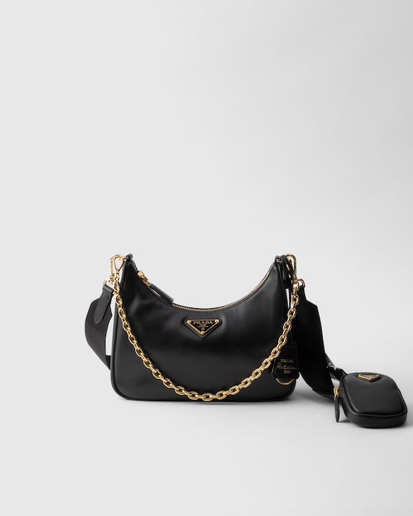 Black Prada Re-Edition 2005 naplak patent leather bag with