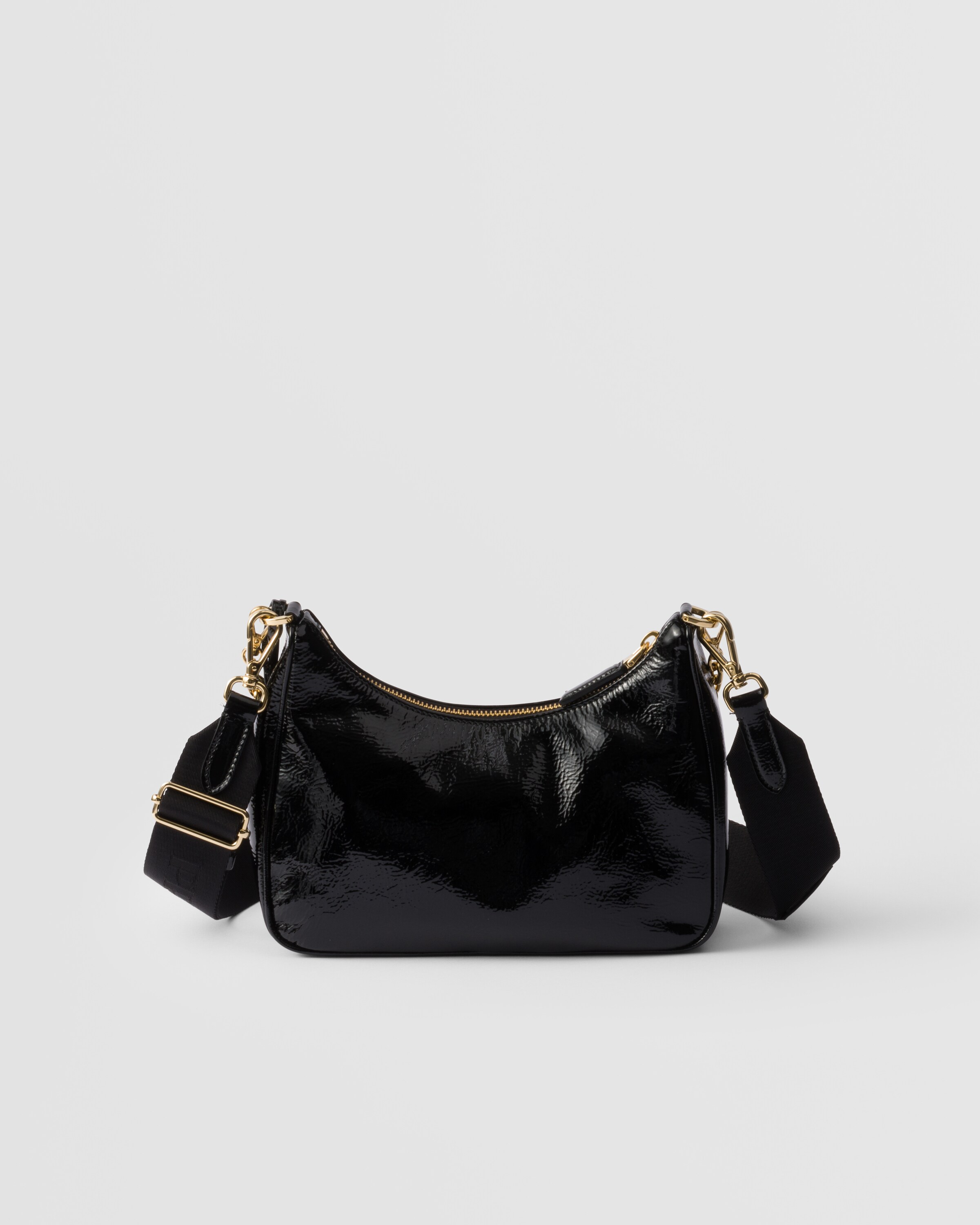 Black Prada Re-Edition 2005 naplak patent leather bag with