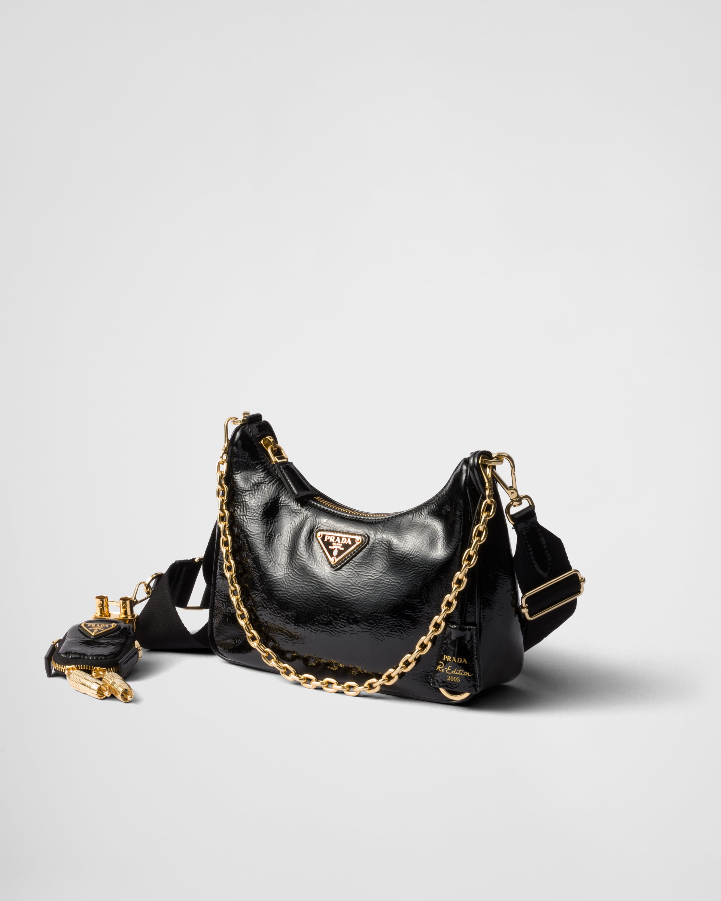 Black Prada Re-Edition 2005 naplak patent leather bag with
