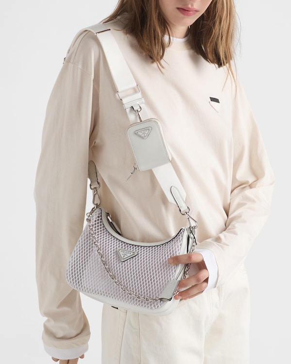 Bolso Prada Re-Edition 2005 de malla y piel cepillada - Blanco Bolso Prada Re-Edition 2005 de malla y piel cepillada - Blanco