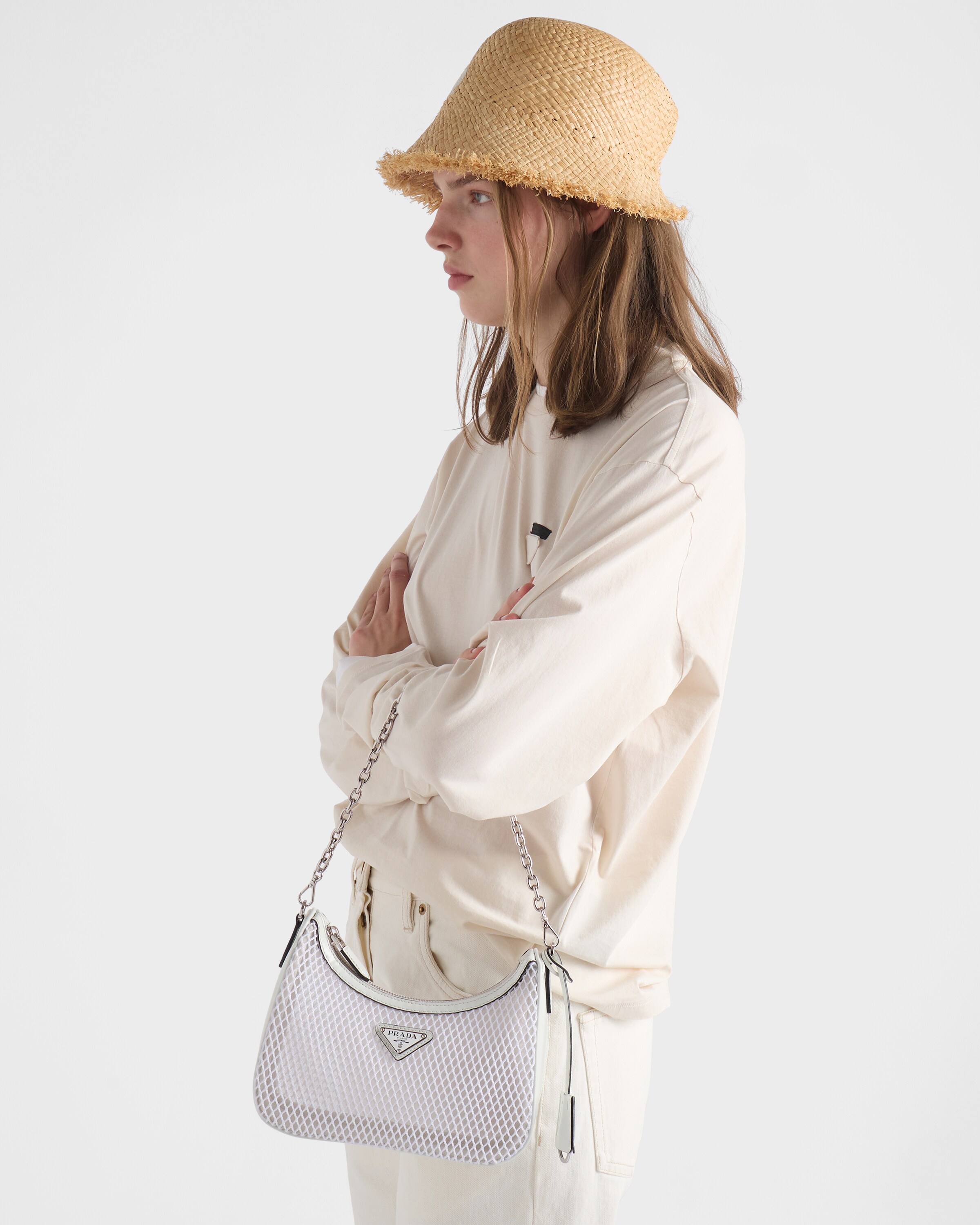 White Prada Re-Edition 2005 mesh and brushed leather bag | PRADA